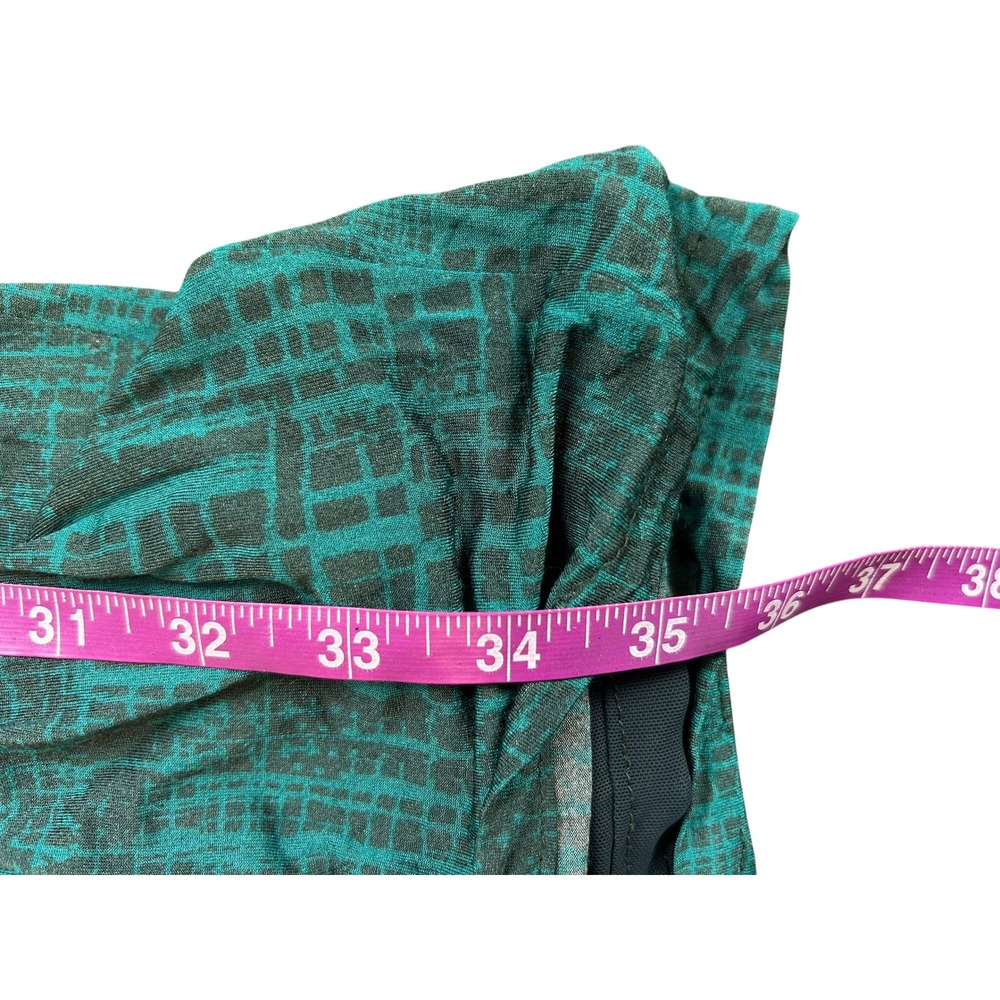 Max Mara Teal Jersey Draped Gathered Faux Wrap Dress Black Geo Print Italy 42 - Picture 6 of 7